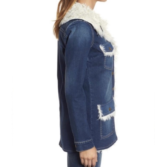 🥳HP🥳 KUT From The Kloth Faux Shearling Trim Denim Jacket - Picture 2 of 7